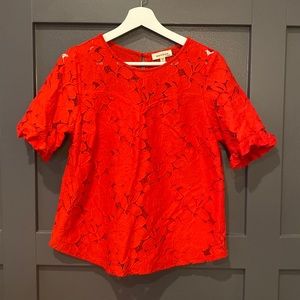 Red Short Sleeve Lace Blouse
